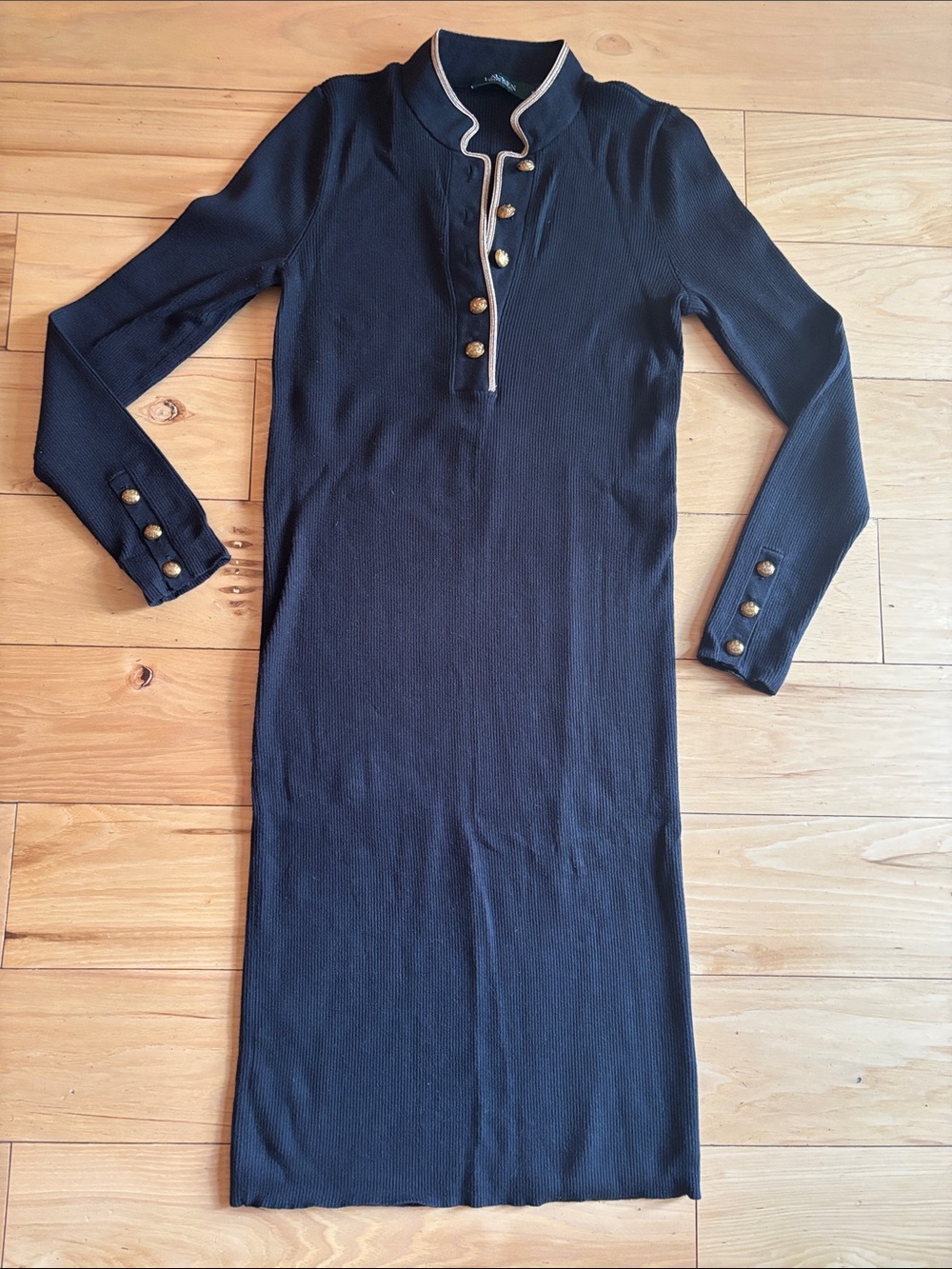 Ralph Lauren Black Long-Sleeve Dress with Gold Buttons